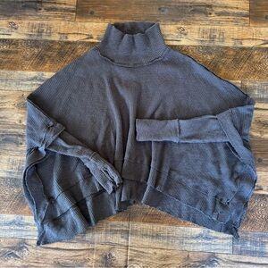 We The Free Ribbed Turtleneck Sweater XS Gray Layered Raw Hem Boho Oversized